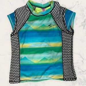 Gossip Girl Girls Short Sleeve Rashguard - Size 14 - Blue/ Green